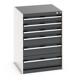 40019049.** Bott Cubio drawer cabinet with overall dimensions of 650mm wide x 650mm deep x 900mm high Cabinet consists of 3 x 100mm, 2 x 150mm and 1 x 200mm high drawers 100% extension drawer with internal dimensions of 525mm wide x 525mm deep. The drawers...